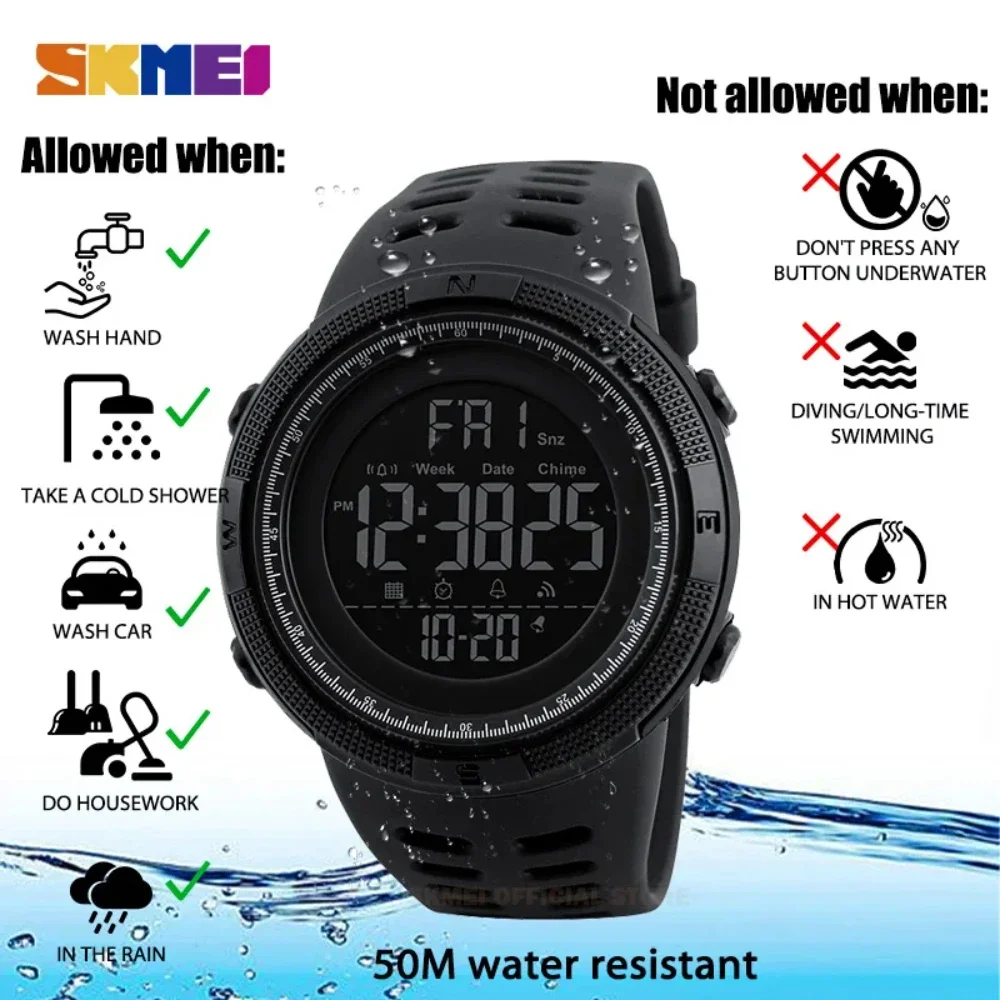 SKMEI 1251 zegarek sportowy dla mężczyzn budzik Chrono wyświetlacz LED wodoodporne cyfrowe elektroniczne zegarki na rękę męskie Reloj Hombre 1560