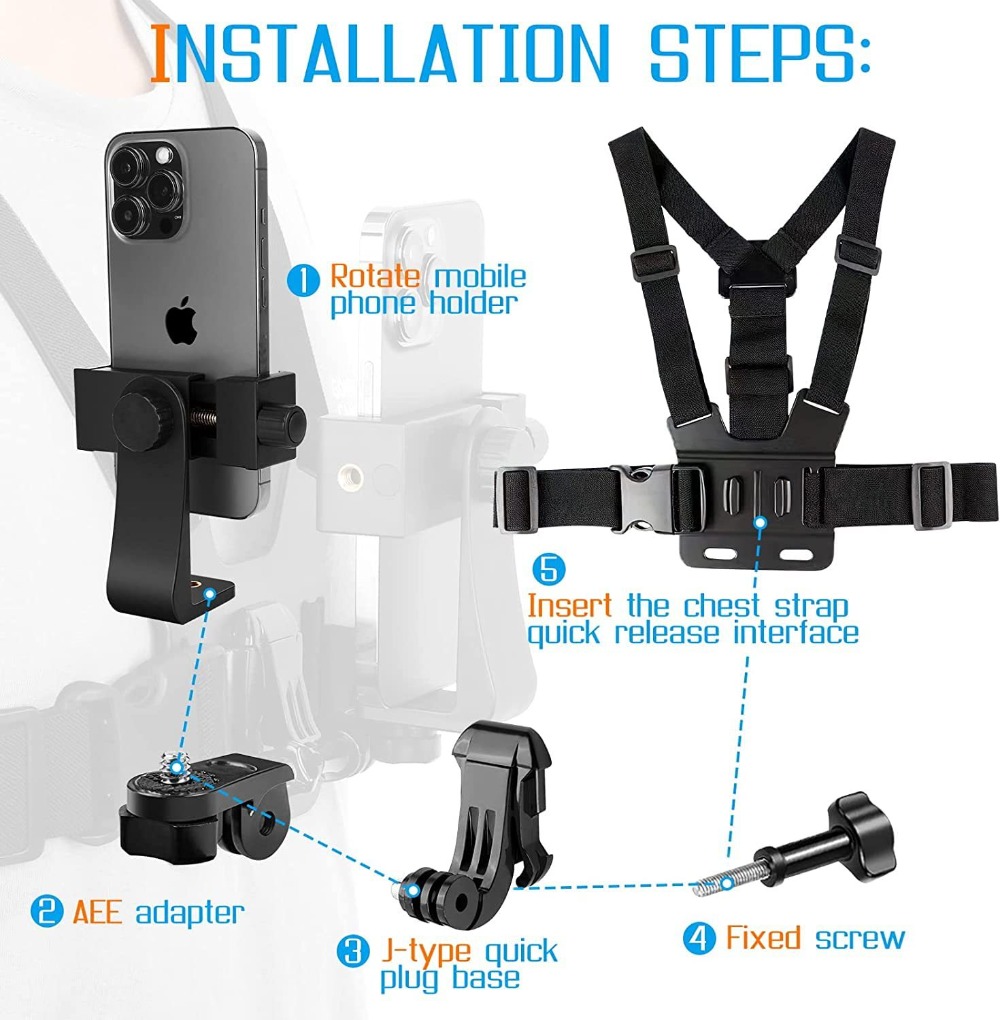 First Person ปรับ Action Camara สายรัดหน้าอกบันทึกกลางแจ้ง Live โทรศัพท์มือถือสายคล้องสําหรับขี่จักรยานเล่นสกีผู้ถือ Gopro