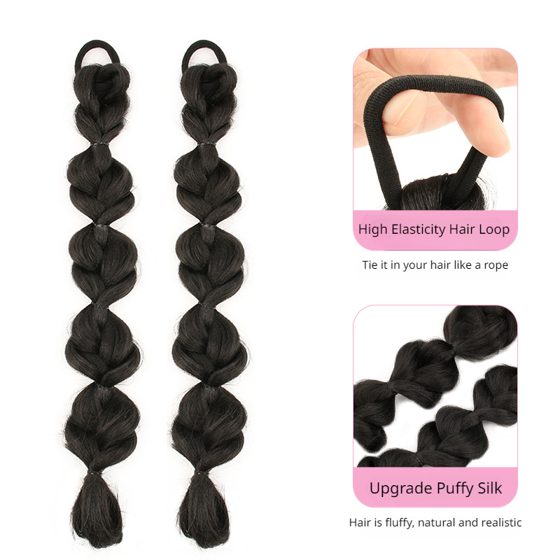 女性用バブルヘアエクステンション、ヘアタイ付きランタンポニーテール、女の子用合成ヘアピース、編組ウィッグ、1個