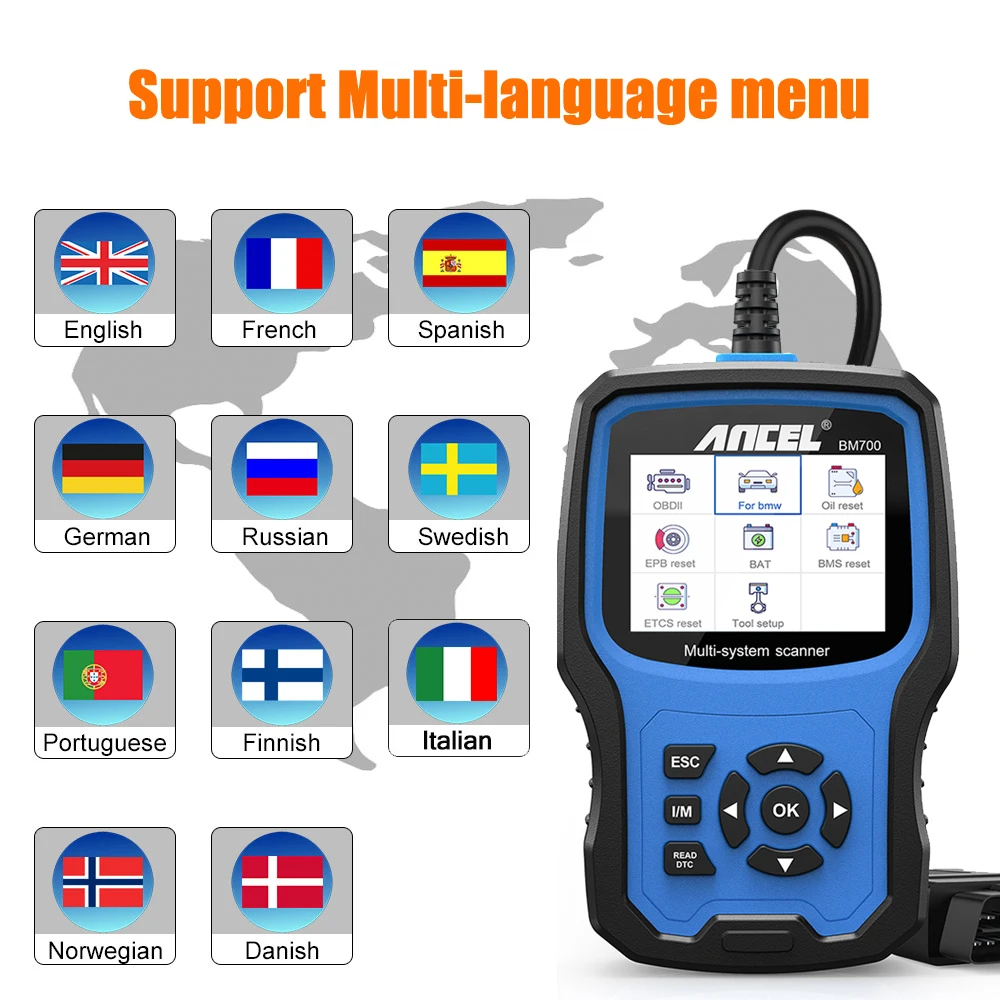 Ancel bm700 pro obd2 scanner para mini epb sas airbag tpms bateria óleo redefinição obd2 scanner automotivo ferramenta de diagnóstico do carro