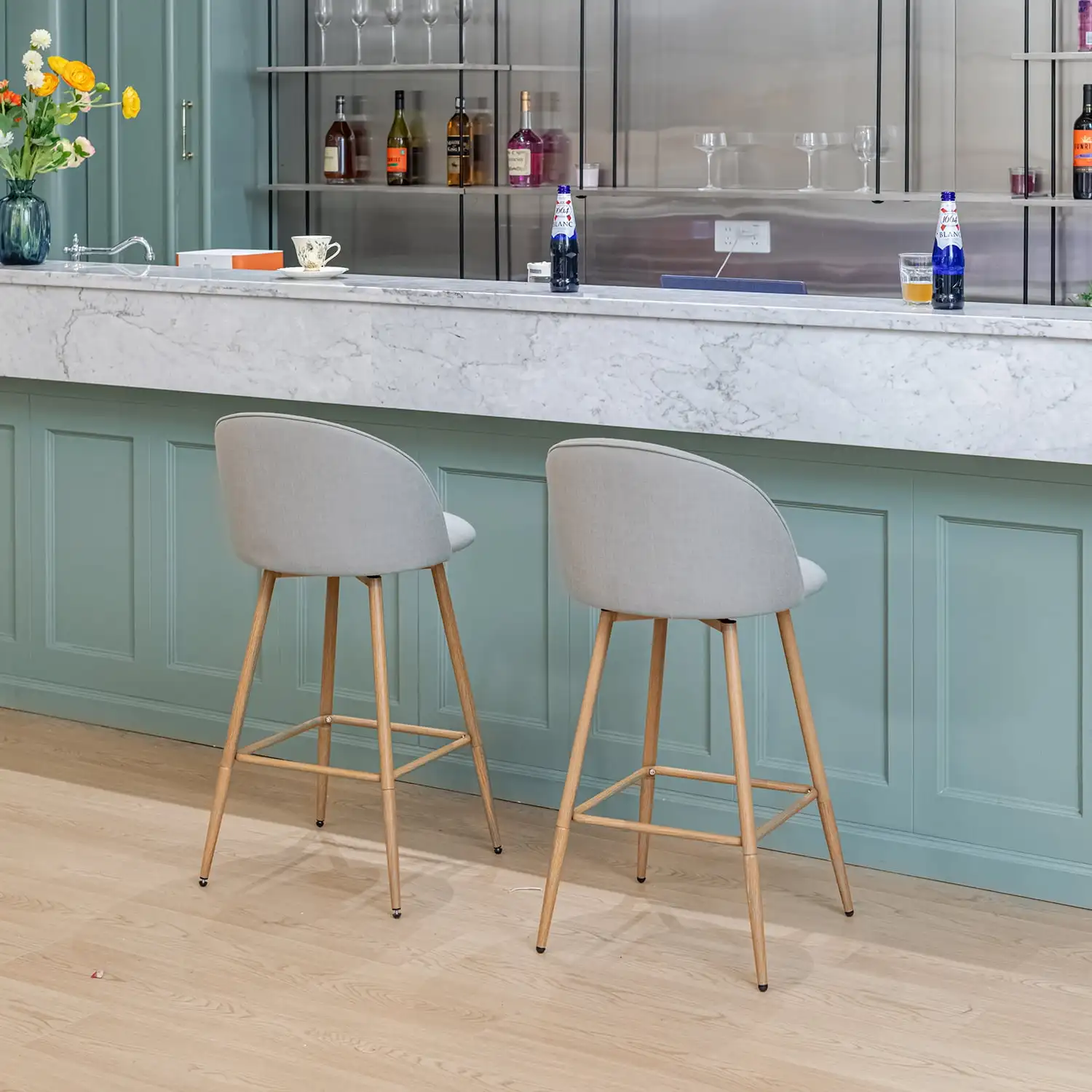 26" Counter Height Bar Stools Set of 2, Swivel Stools for Kitchen Island, Grey