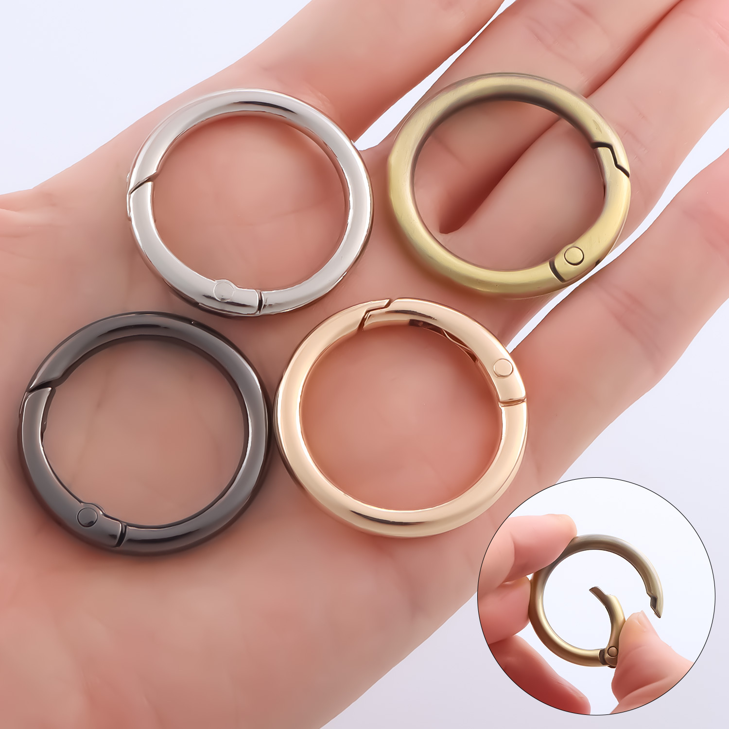 5PCS Spring O Ring Metal Round Carabiner Clip Circle Key Ring Clips for Keychain Buckle Bags Purse Handbag Craft Keychain Clip