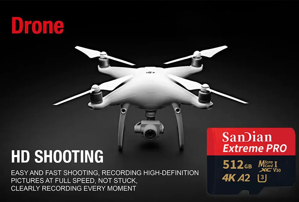 Micro TF SD Card 128GB 256GB Class 10 A2 High Speed Memory Card U3 4K 512GB TF Flash Card 1TB for Smartphone Camera Drone