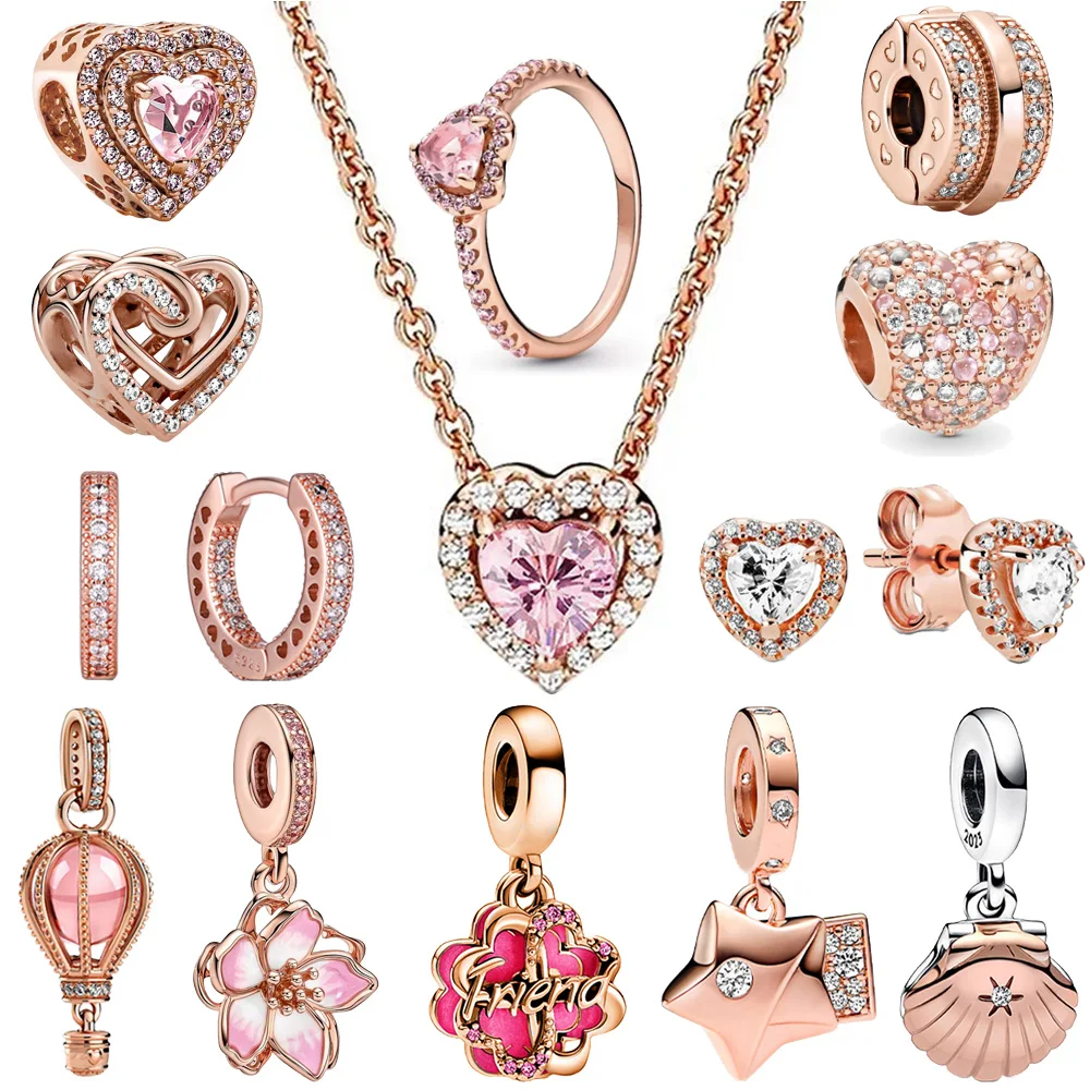 925 เงินสเตอร์ลิง Rose Gold ลูกปัด Fit Charms เงิน 925 สร้อยข้อมือเดิมสําหรับเครื่องประดับทํา