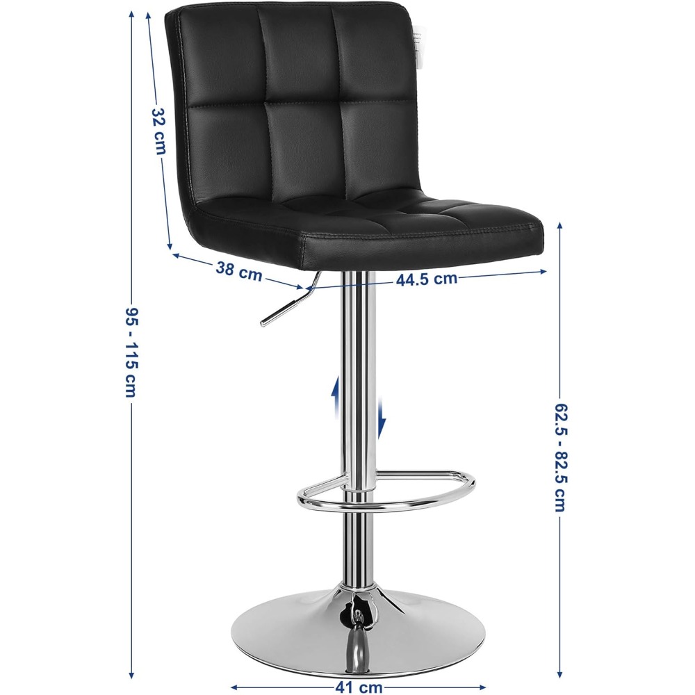 Juego de taburetes de bar de 2 piezas, taburete de bar de cuero sintético de altura ajustable, 360 °   Taburete de cocina giratorio con respaldo y reposapiés