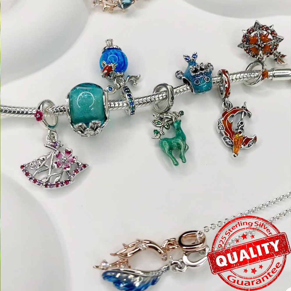 Os recém-chegados 925 prata esterlina verde monstera folhas escalada sapo balançar charme ajuste colar presentes requintados pulseira original