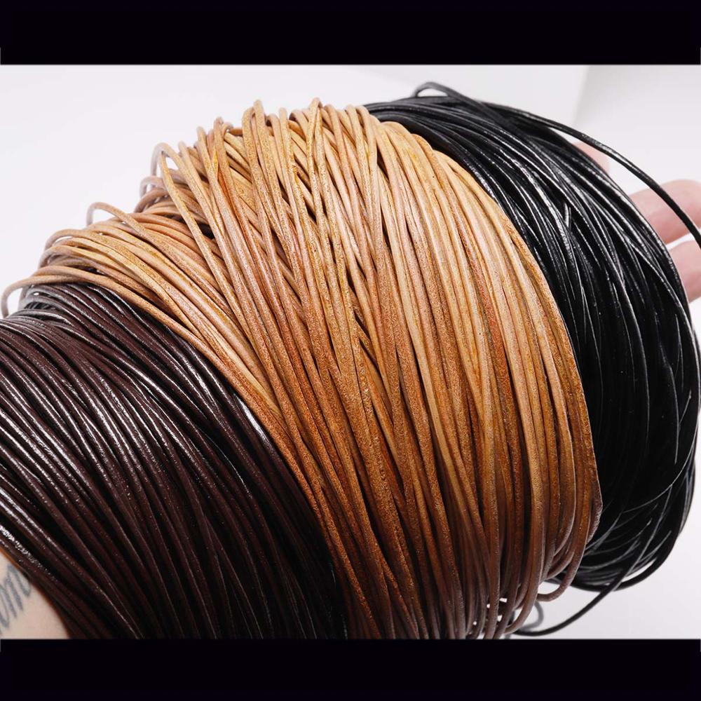 Cordón redondo de cuero genuino para fabricación de joyas, cuerda de cuero de vaca de 2 a 5m/lote, 1,5, 2, 2,5, 3, 4, 5, 6mm, accesorios de pulsera, cuerda DIY