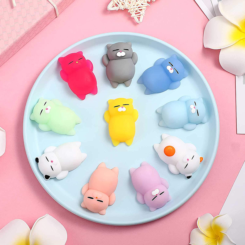 20 PCS Random Kawaii Mochi Squishy Fidget Toy Mini Cute Soft Cat Anti Stress Reliever Sensory Squeeze Xmas Gift for Adult Kid