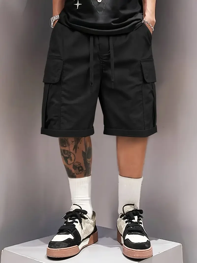 Shorts cargo masculinos de verão, casuais, versáteis e elegantes, três cores disponíveis, design com vários bolsos, adequados para passeios casuais