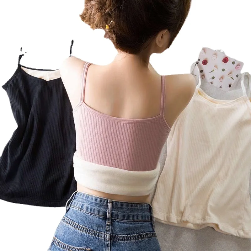 Mulheres inverno quente roupa interior cor sólida térmica casual pijamas sexy elasticidade feminina fina veludo camiseta sem mangas topos