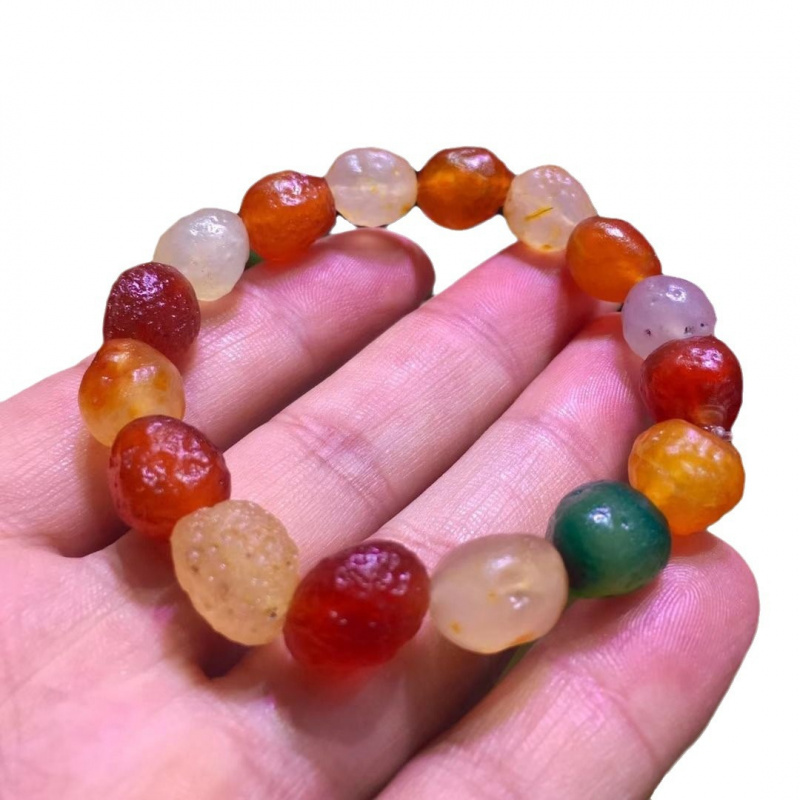 Pulsera de piedra cruda de ágata Alashan, pulsera de cuentas de ágata Gobi, corazón de azúcar, forma Irregular colorida, regalo Unisex