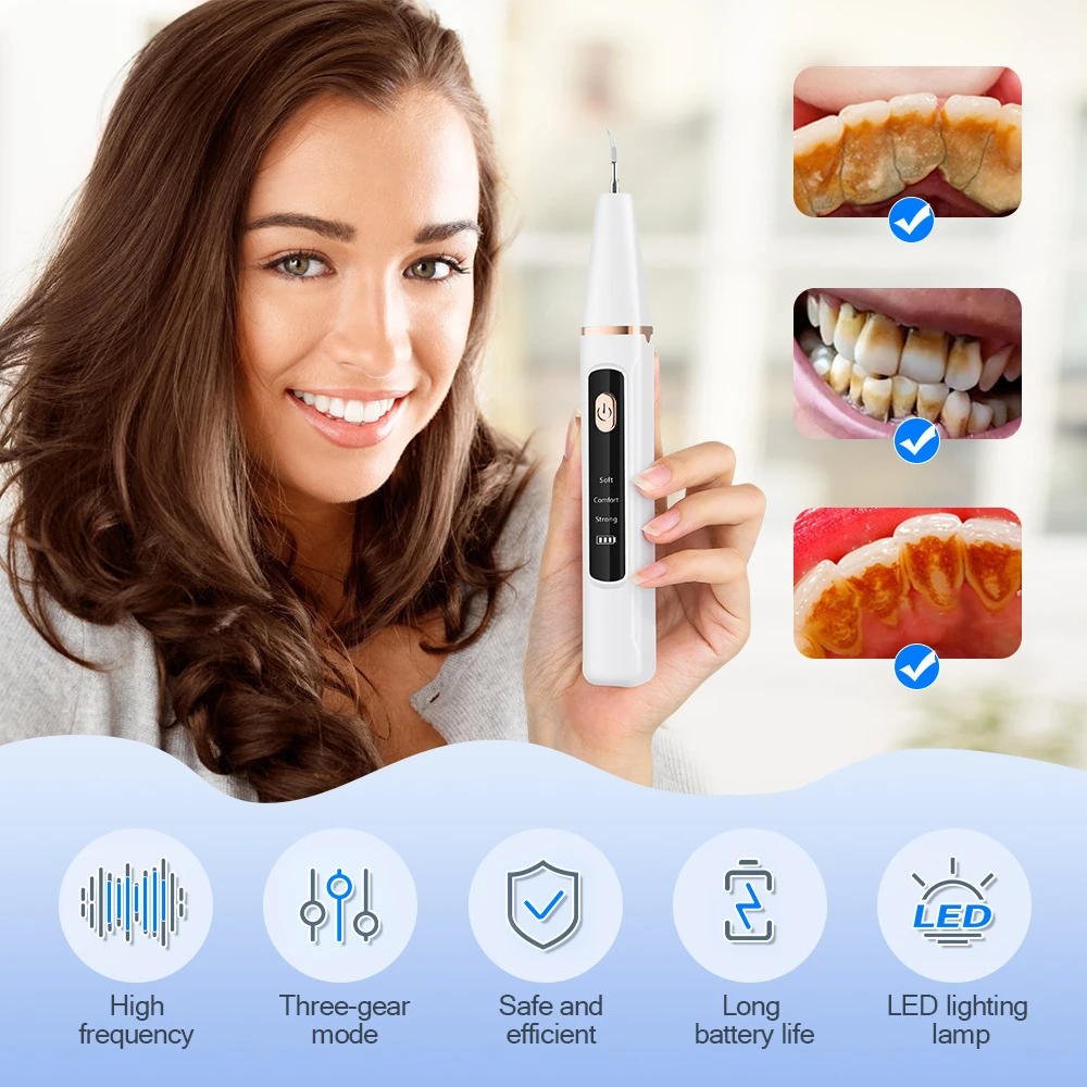 อัลตราโซนิกทันตกรรม Scaler การดูแลช่องปากกําจัดคราบหินปูนแคลคูลัส Remover ฟันคราบทําความสะอาดไฟ LED ฟันไวท์เทนนิ่งเครื่องมือในครัวเรือน