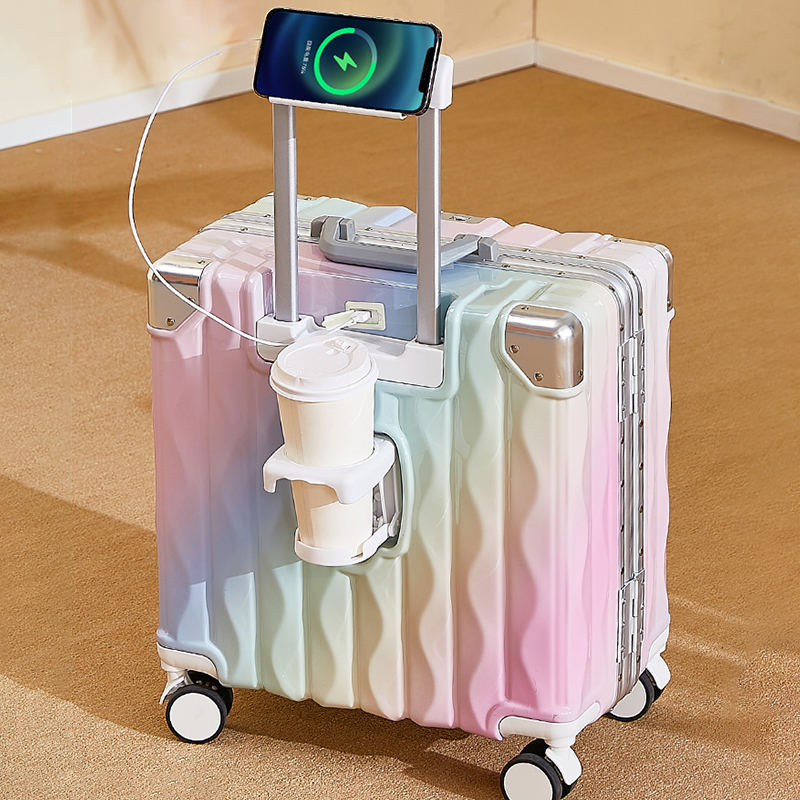 スーツケース 18 "20" パスワードトロリーケーススーツケース旅行キャビン小型荷物 USB カップホルダー電話ホルダースーツケース旅行荷物