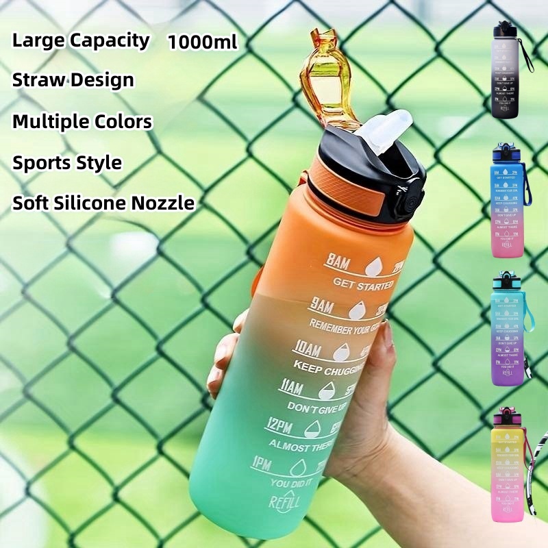 Tasse en plastique pour Sports de plein air de grande capacité de couleur dégradée de 1000mL, buse d'aspiration rebondissante, tasse spatiale