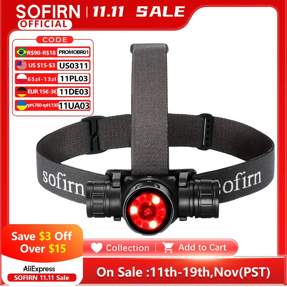 Sofirn HS21 2000 лм EDC налобный фонарь 18650 USB C перезаряжаемый фонарик SFT40 мощная фара с инфракрасным переключателем