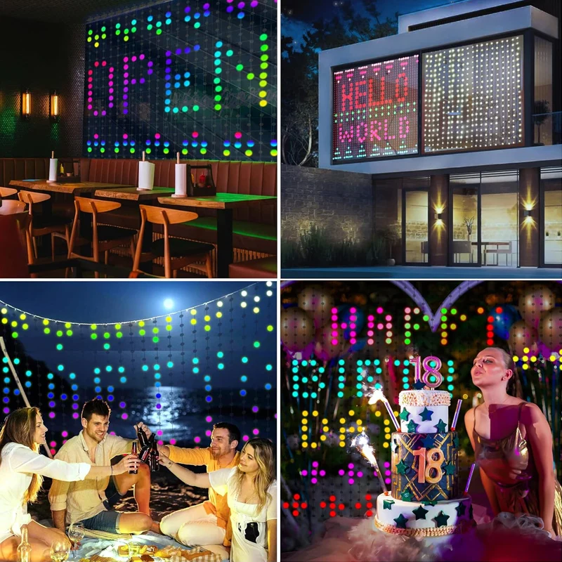 400 светодиодов Smart Curtain Lights App Control LED String RGB Fairy Lights USB DIY Text Pattern Music Change Display Party Room Decor