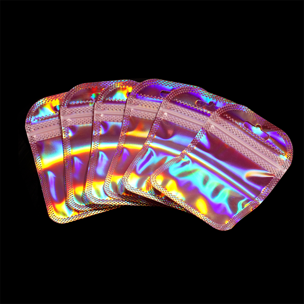 50 個のセルフシールレーザー小さなビニール袋ジュエリーポーチ用クリア表示窓 DIY ジュエリー包装ギフト保存袋