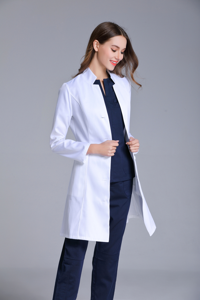 ฤดูใบไม้ร่วงผู้หญิงขาตั้งคอ Anti-Wrinkle แขนยาว Lab ชุดคลินิกทันตกรรม Doctor's Outwear SLIM FIT สีขาว