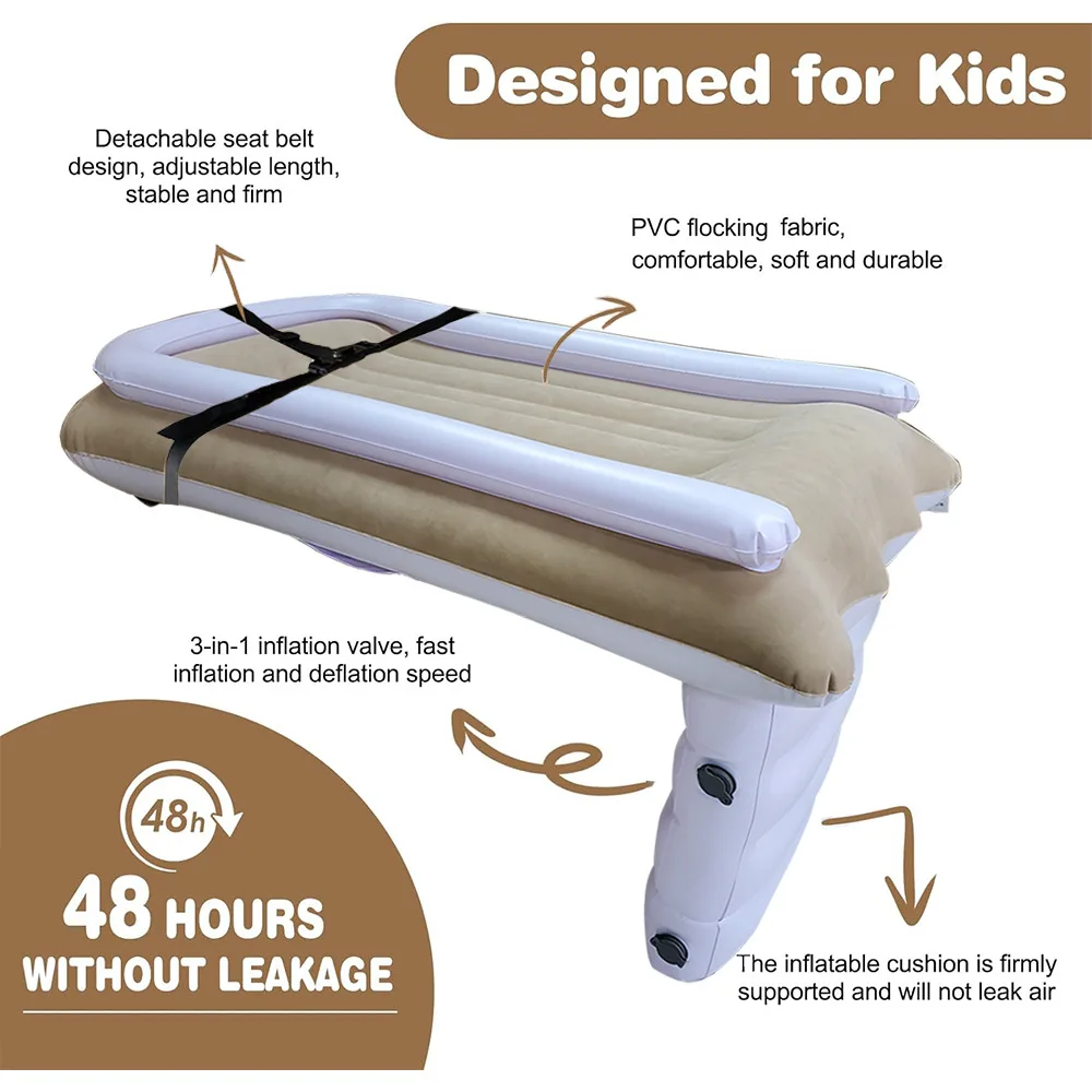 Cama de viagem inflável flocada grossa para bebê – colchão dobrável para banco traseiro de carro, portátil e seguro para camping, viagens rodoviárias, avião