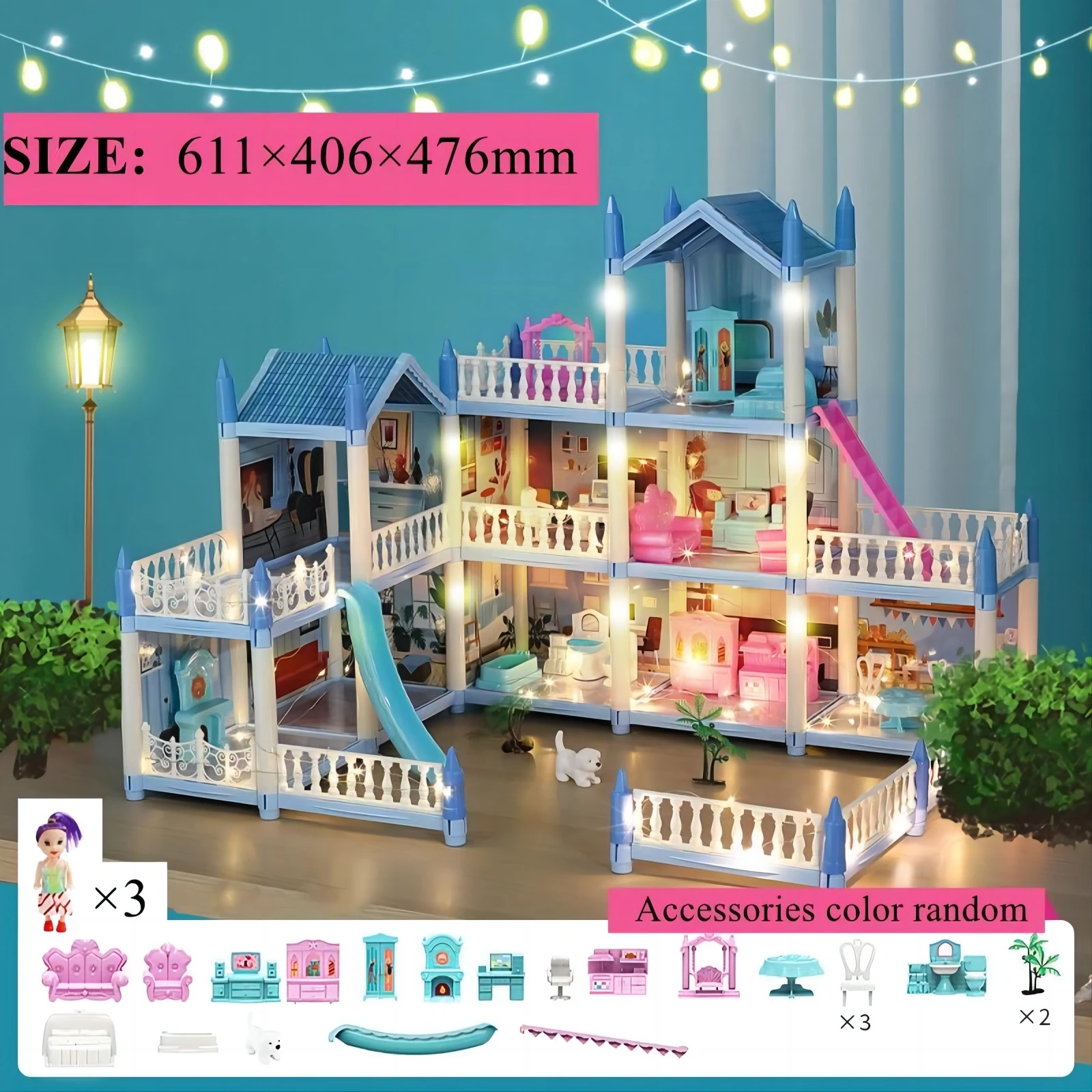 子供の音楽ドールハウス組立ヴィラハウス 3D DIY ドリームプリンセス城ヴィラ組立ドールハウスセットおもちゃ女の子家族のおもちゃ