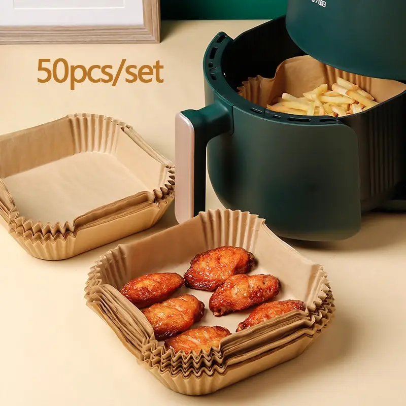 50 unids/set freidora de aire desechable revestimiento de papel a prueba de aceite Airfryer desechable bandejas de papel de cocina papel para hornear