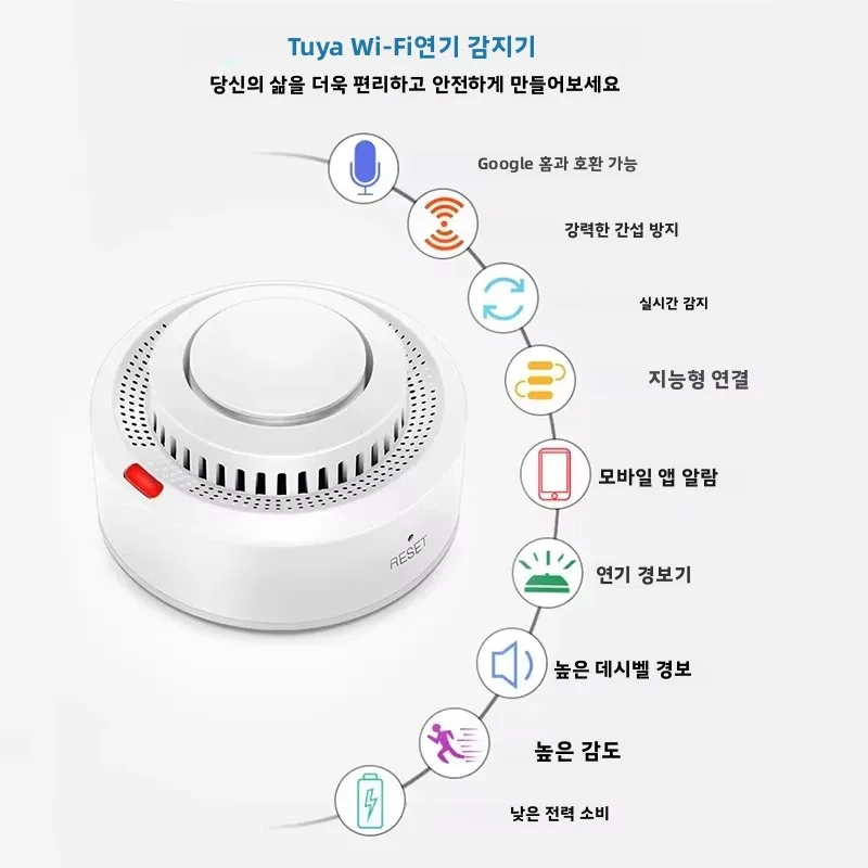 ZHIGE Tuya 스마트 WiFi 연기 감지기 85dB 사운드 연기 센서 보안 시스템 소방관 스마트 라이프 APP 제어와 호환 가능