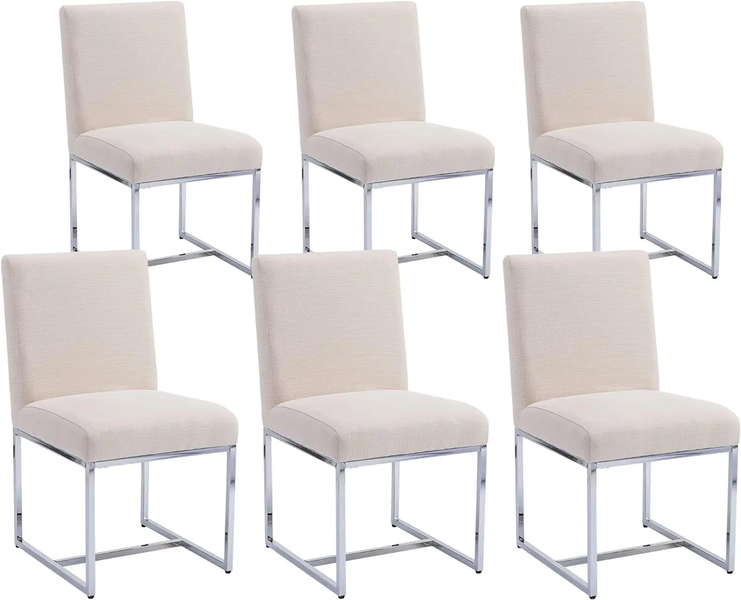Juego de sillas de comedor tapizadas de lino, silla acolchada moderna de mediados de siglo con marco de Metal cromado para restaurante, 6