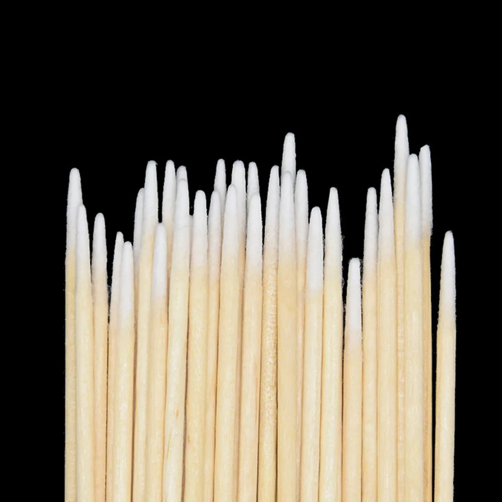 100/200pcs ผ้าฝ้าย Swab บางหัวไม้ Handle Detailing Swabs Sticks EAR Pick ทําความสะอาด Swab แต่งหน้าเครื่องมือ
