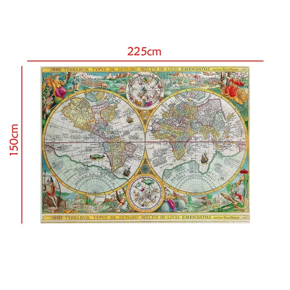 Orbis Terrarvm Typvs De Integro Multis In Locis Emendatus 1594 학교 및 학습자를 위한 부직포 세계지도 복고풍 지도 150x225cm