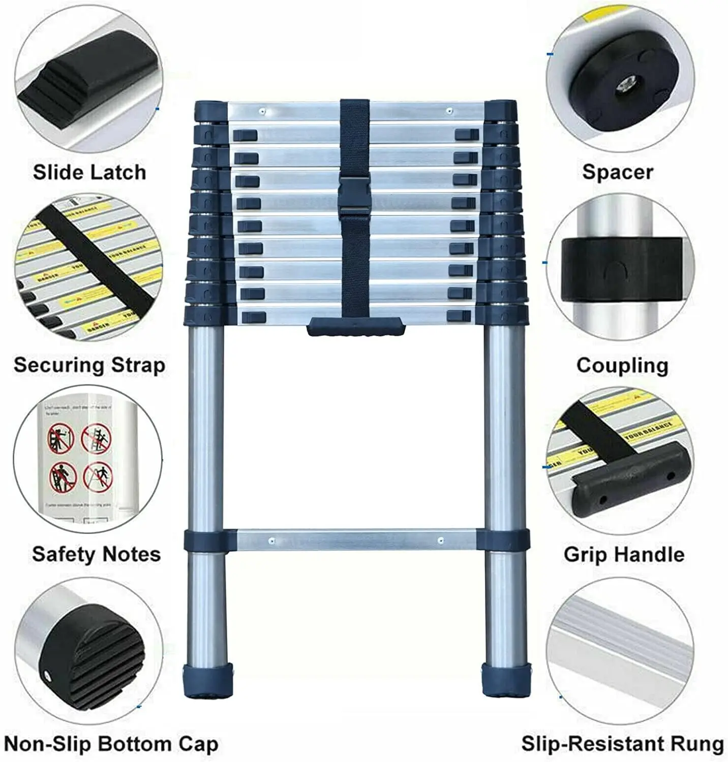 3.2M Telescopic Ladder 10.5FT Multi-Purpose Stainless Steel Telescoping Ladder Extendable Portable Sturdy Loft Ladder with EN131