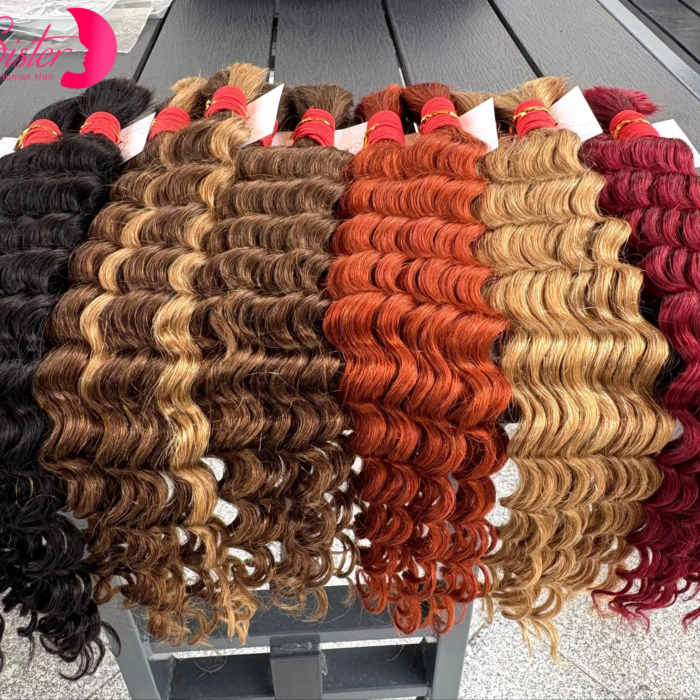 22 24 Polegada onda profunda em massa cabelo humano para boho tranças sem trama colorida 100% 12a extensões de cabelo humano em massa encaracolado para trança