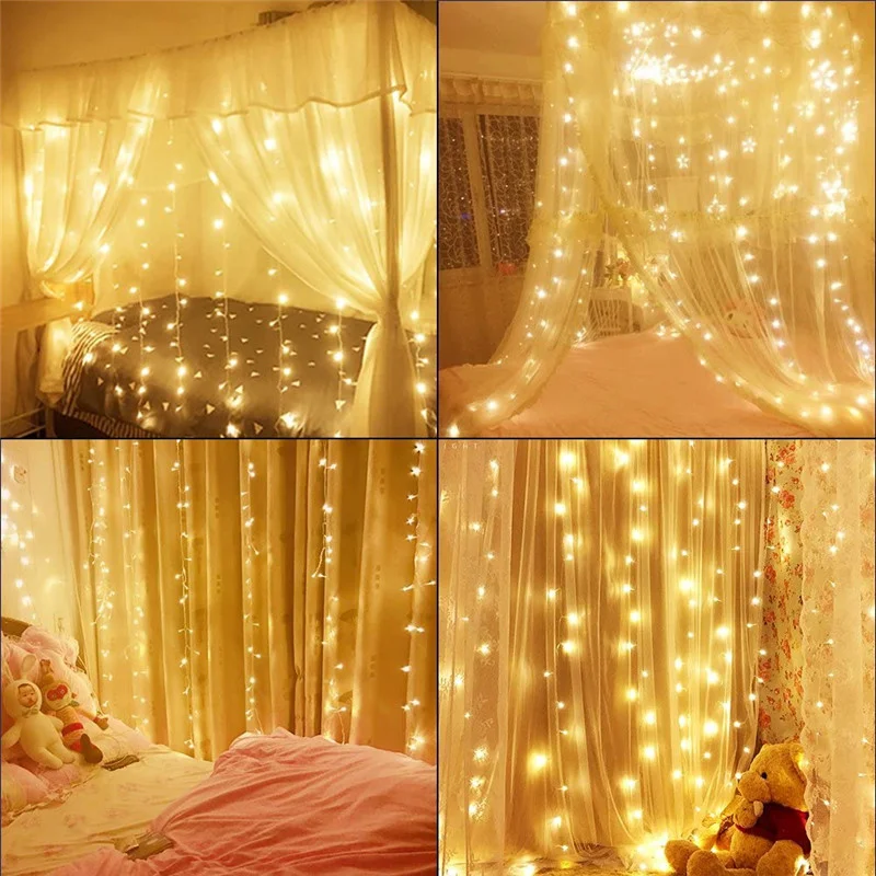 9x3/12x2m คริสต์มาสไฟ Garland LED Curtain Icicle String Light Fairy งานแต่งงานแสงตกแต่งบ้าน Windows party Garden