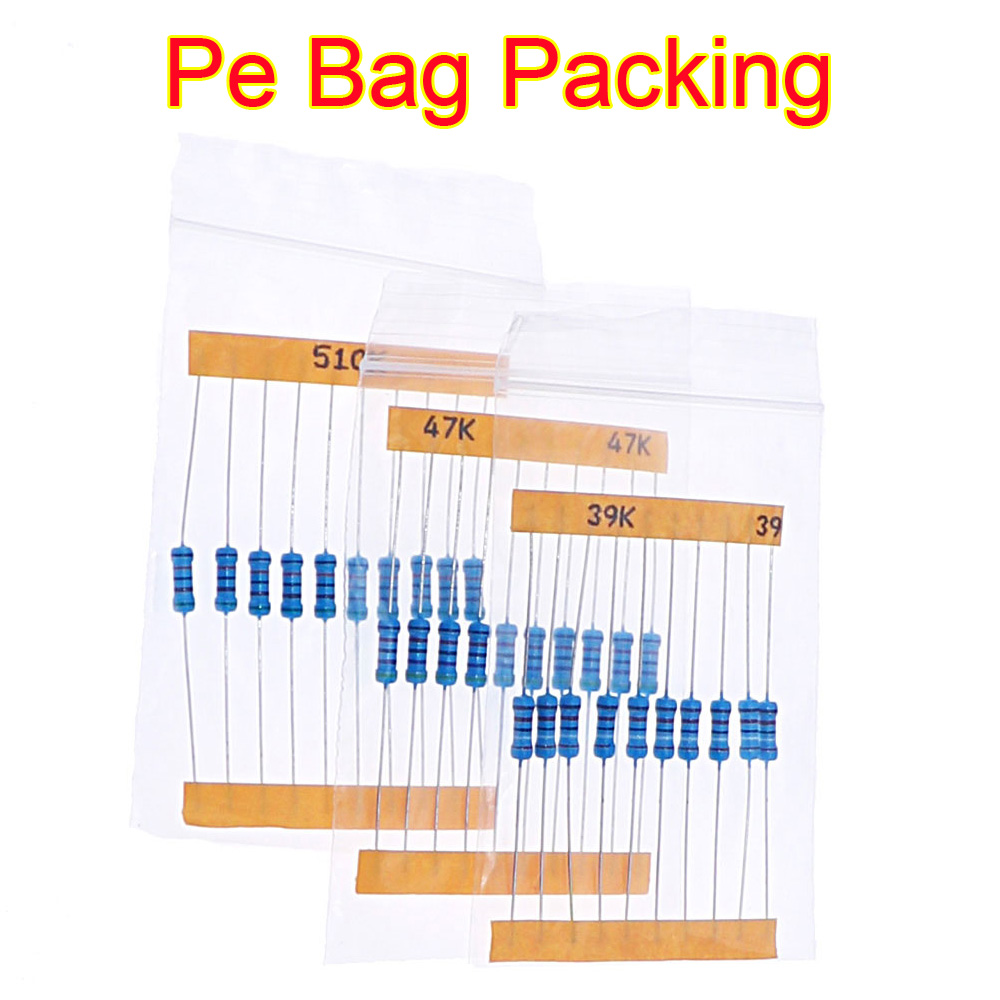 1/8W 1/4W 1/2W 1W 2W Kit de sortimento de resistores de filme de metal Caixa 1% pacote de resistor de componentes eletrônicos