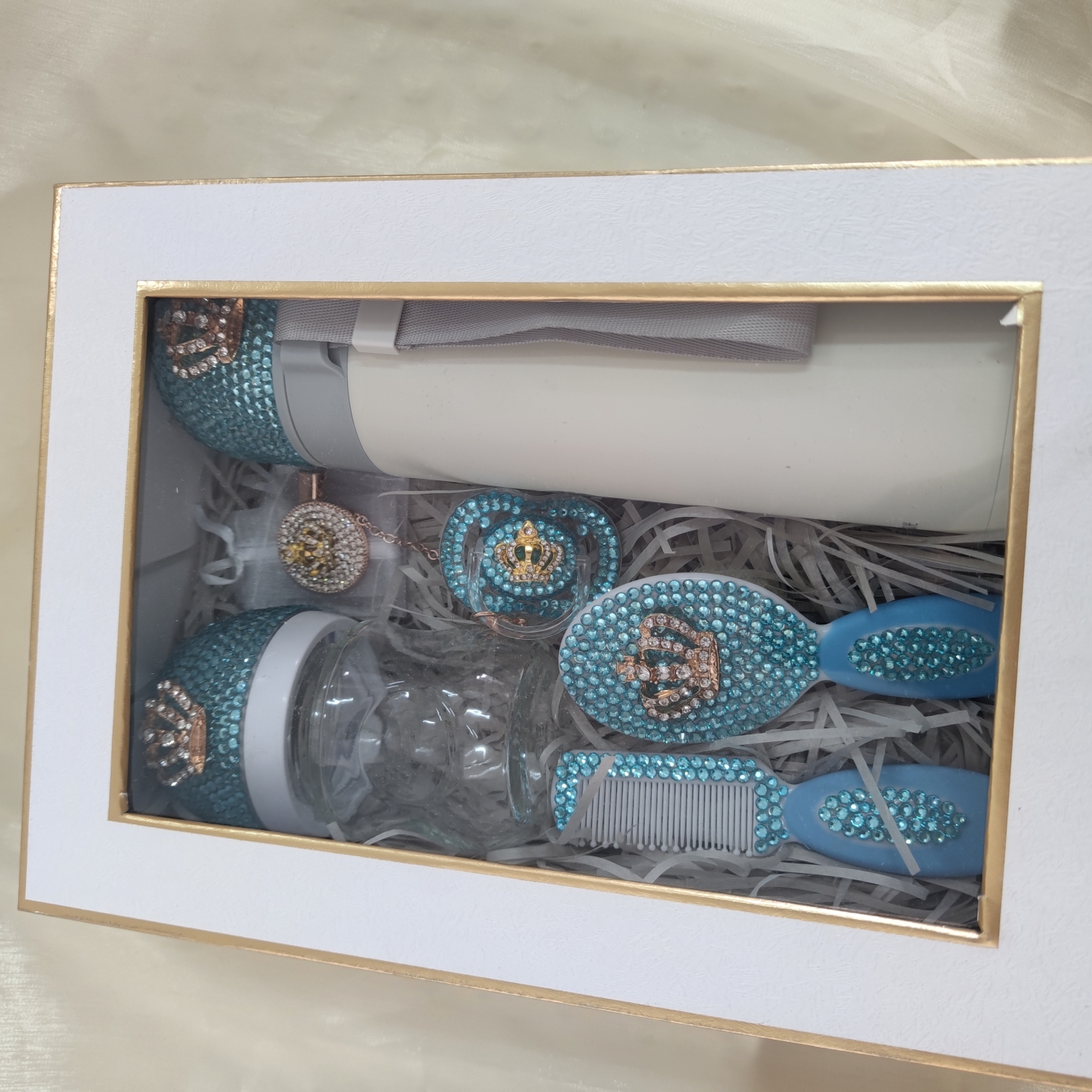 Dollbling ทารกแรกเกิด Bedazzled ขวดนมชุดหวีและแปรง Rhinestones ของขวัญกล่อง Keepsake การถ่ายภาพทารกเนอสเซอรี่ Deco