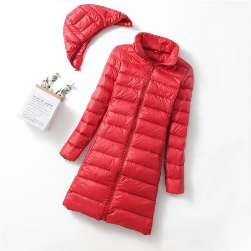 Outono e inverno de comprimento médio gola vertical removível boné para baixo jaqueta feminina de comprimento médio estilo coreano fino ajuste quente feminino jac