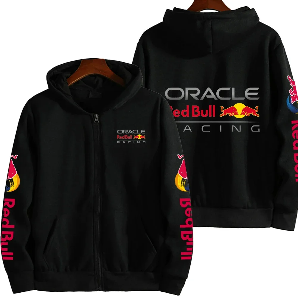 Otoño Red Bull cremallera Sudadera con capucha Color sólido moda coreana hombres sudadera de manga larga Top cordón bolsillo suelto Red Bull Hoodi