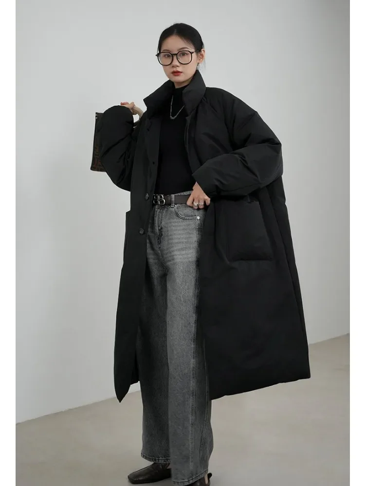 Parkas largas, ropa de invierno para mujer, prendas de vestir exteriores a prueba de viento, chaqueta acolchada de algodón gruesa y cálida, abrigo frío de un solo pecho, chaqueta cálida
