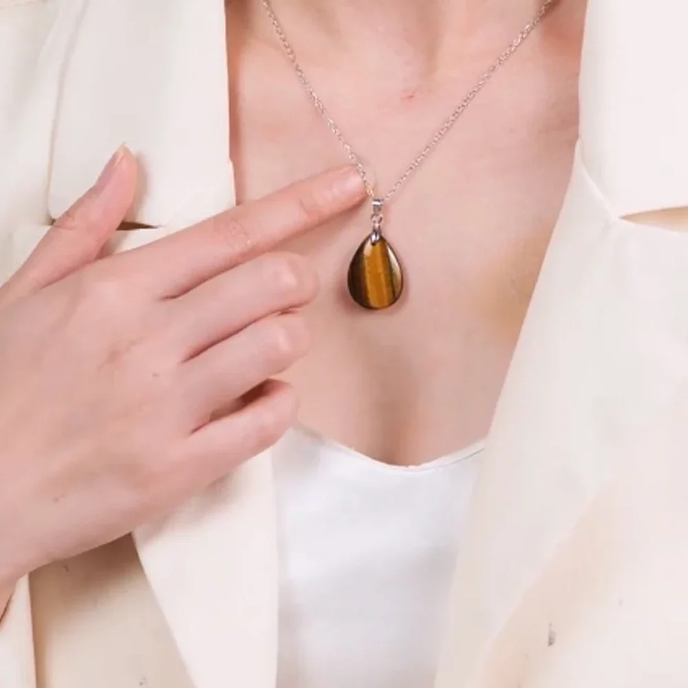 Kalung Liontin Sederhana Bentuk Tetesan Air Kristal Batu Alam Modis Untuk Wanita Aksesoris Pembuatan Kalung Anting Dengan Rantai