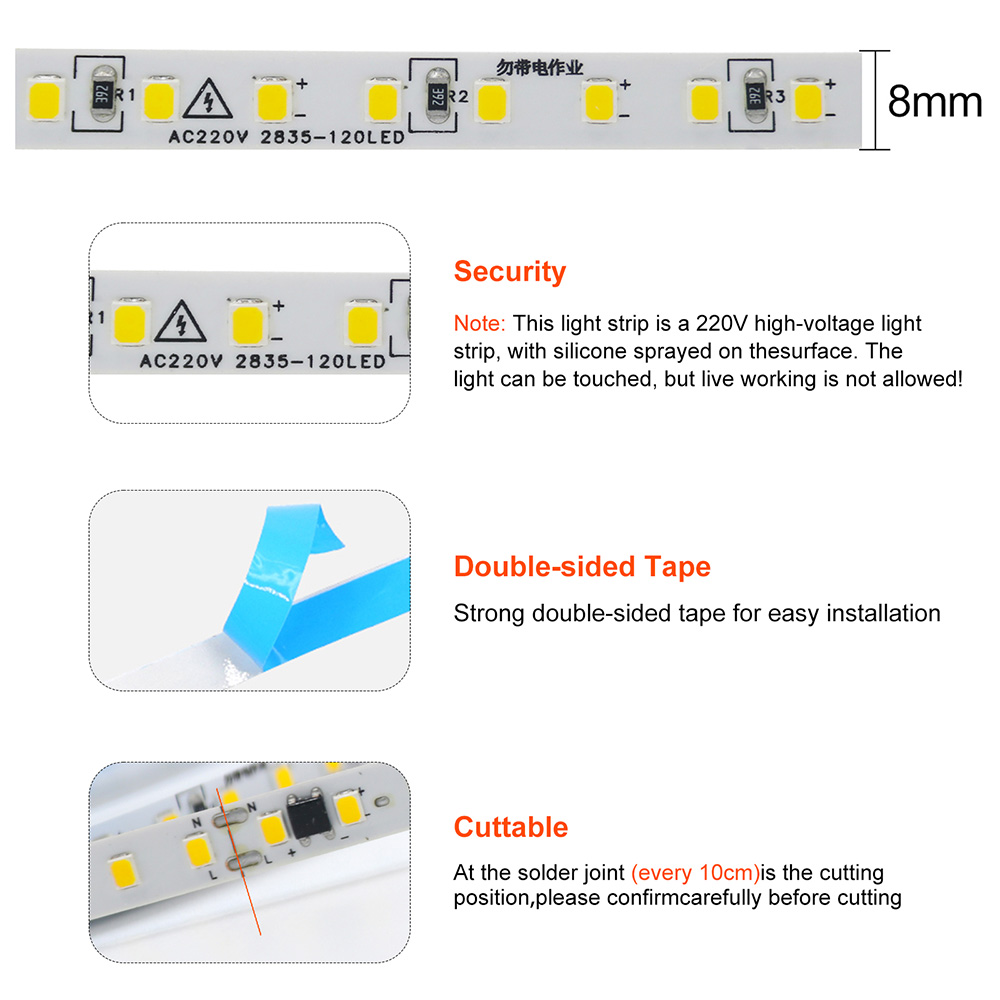 5 メートル 10 メートル 20 メートル 50 メートル LED ストリップライト AC 220V 230V 240V IP55 2835 120 LED 柔軟なリボンロープライトテープ 9 色家の装飾