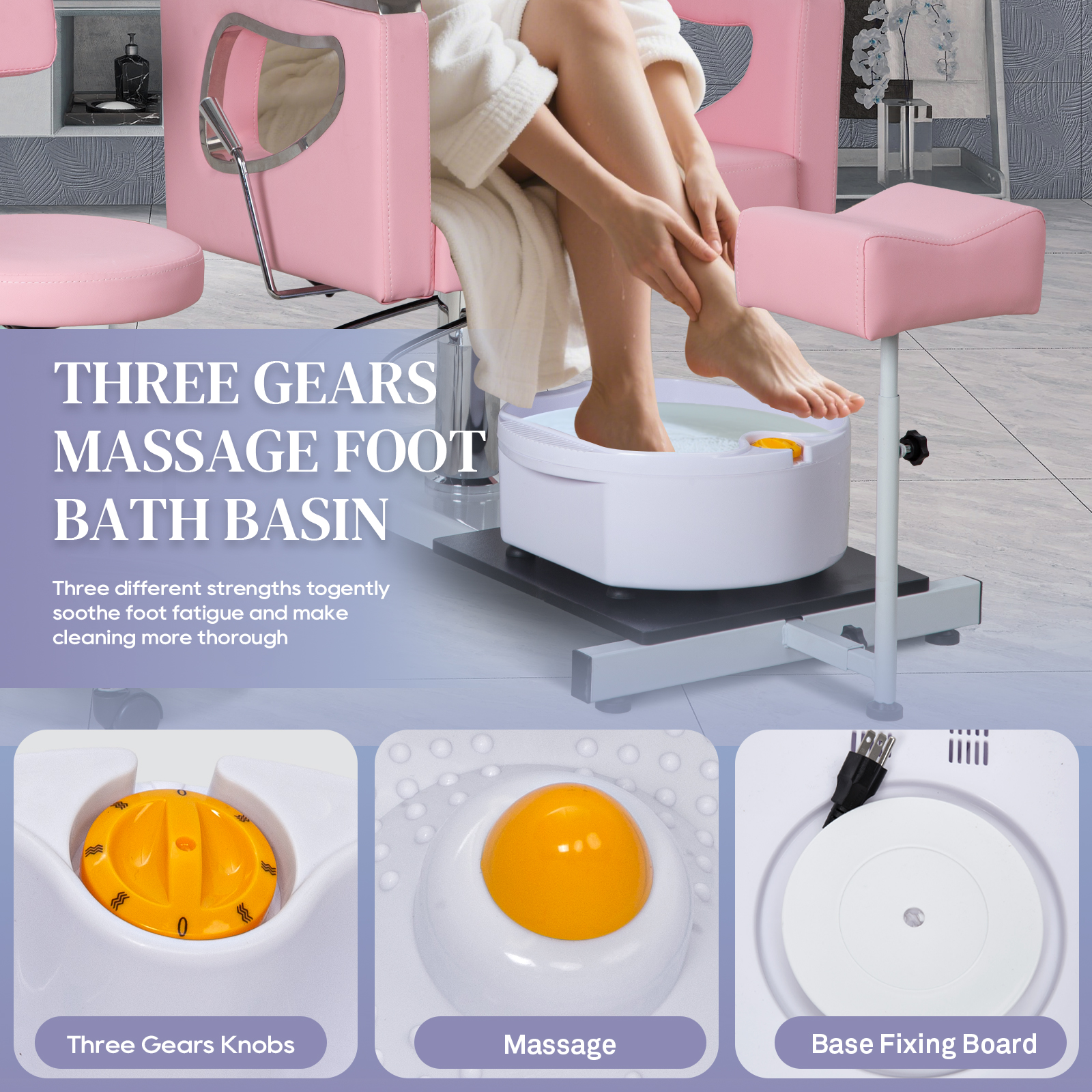 Pedicure Chair No Plumbing, 360° Swivel Hydraulic Adjustable Reclining Station with Massage Foot Bath & Footrest for Nail Tech,