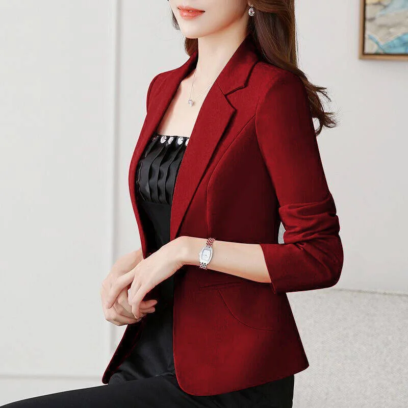 Chaqueta de traje informal para mujer, blazer corto ajustado de moda coreana, Top de traje de Color liso, primavera y otoño, 2023