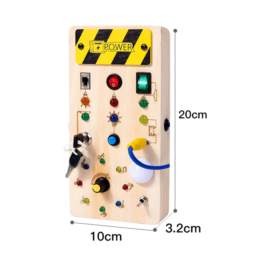 Montessori Busy Board Giocattoli sensoriali in legno con interruttore della luce a LED Scheda di controllo Attività di viaggio Giochi per bambini per 2-4 anni
