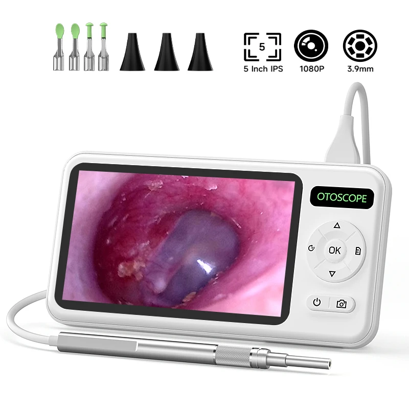 5 Inch Scherm Digitale Otoscoop Camera HD1080P 3.9 MM Oor Picker 6 LEDs Oorsmeer Removal Tool Oor Schoonmaken stok Voor Kind Volwassenen
