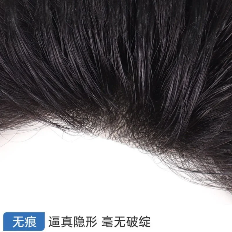 6 インチ 100% 人毛 16 × 18 センチメートル男性かつらクリップヘアエクステンショントッパー交換システム毛細血管プロテーゼ男性の髪かつら