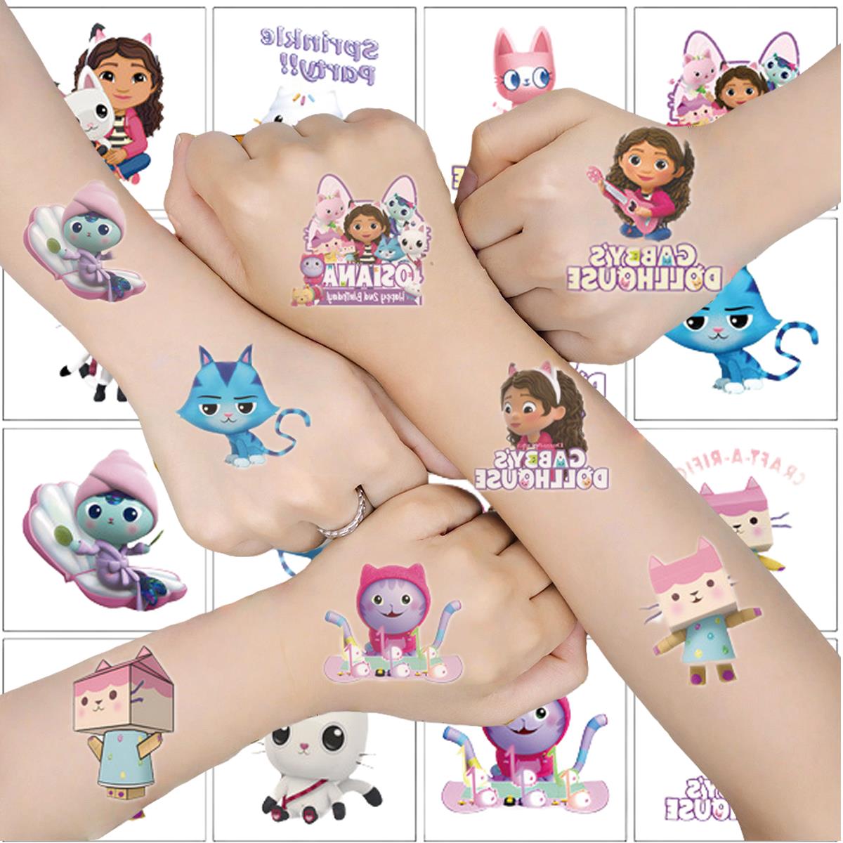 Cartoon 20PCS Cute Gabby Dollhouse Cats Tattoo Stickers Kawaii Anime Children Waterproof Tattoos Sticker Pack Kids Girl Gift Toy