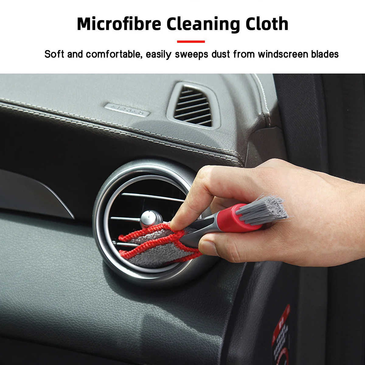 Limpiador de ventilación de aire multifuncional para coche, Mini cepillo de microfibra de doble cabezal, cepillo de limpieza para plumero con cubierta de tela extraíble
