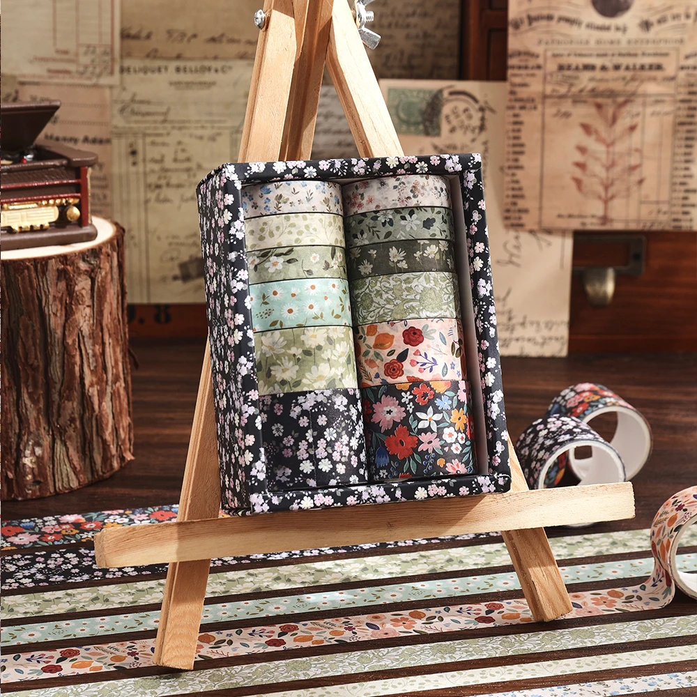 12 ม้วน Vintage ดอกไม้ Washi เทป DIY สีตกแต่ง Masking เทปไดอารี่ Bullet Journaling อุปกรณ์ห่อ