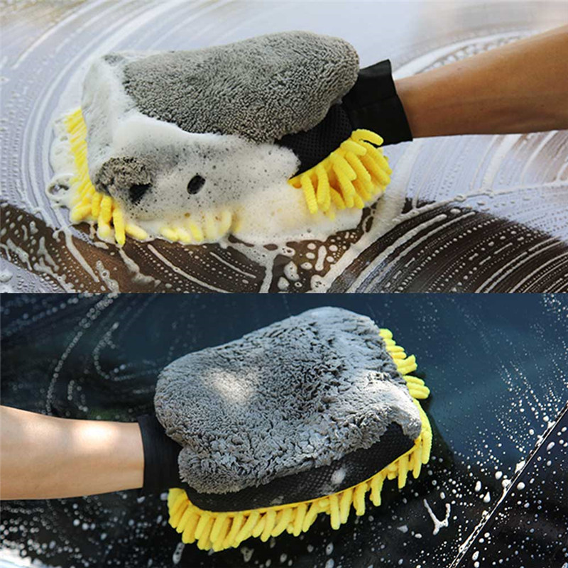 1 pçs à prova dwaterproof água lavagem de carro luvas de microfibra chenille grosso luva de limpeza de carro cera detalhando escova auto cuidados luva dupla face