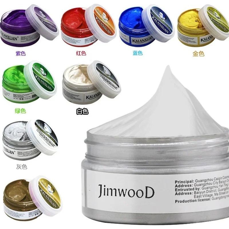 ผมสี 9 สีขี้ผึ้งย้อมชั่วคราว Moulding วาง 8 สี Blue Burgundy ยายสีเทาสีเขียวขน Dye WAX โคลนจัดแต่งทรงผม Pomade