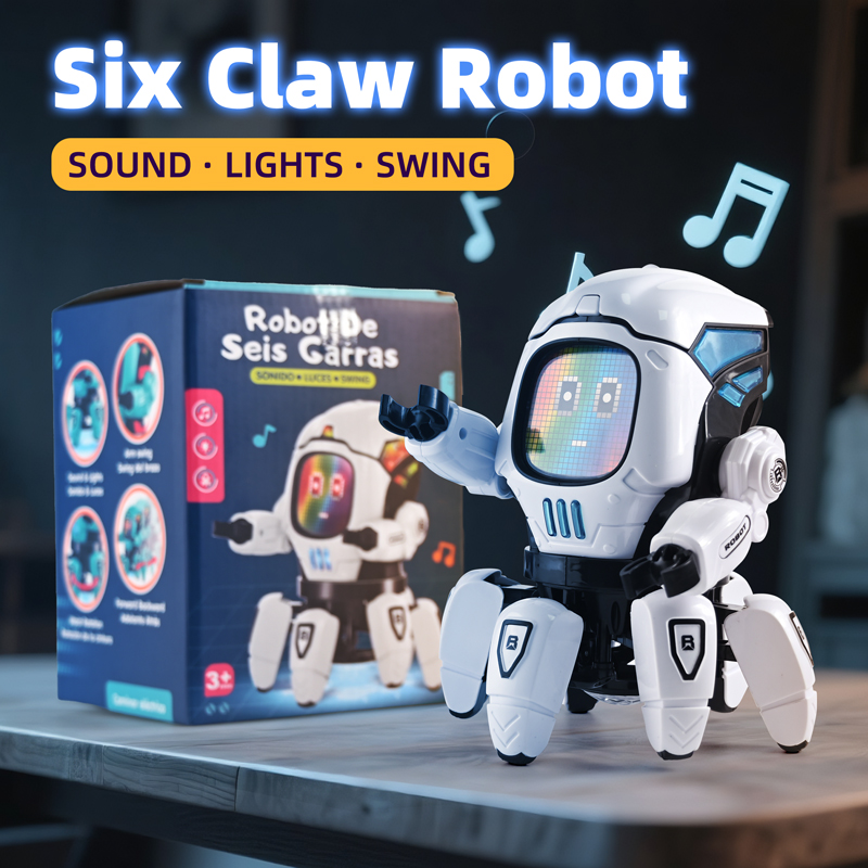 Robôs de dança com música LED para crianças, 6 garras, robô polvo, brinquedos educativos infantis, presente de aniversário para meninos e meninas